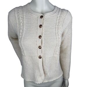 Vintage Handmade Knit Cream Cardigan Ribbed Quiet Luxury‎ Old Money Rich Girl M